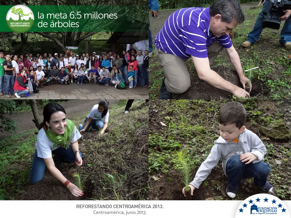 Siembra en Parque Jacarandas de Cayalá en el marco de la campaña regional REFORESTANDO CENTROAMÉRICA. Fundación Esquipulas para la Integración Centroamericana, Amigos por el Ambiente, CONJUVE, INAB.